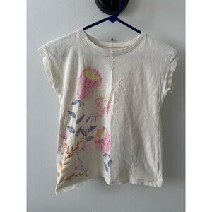 Tea Collection White Floral Print T-Shirt Size 10 100% Cotton Short Sleeve
